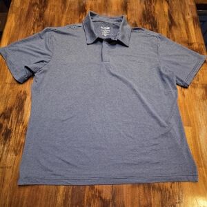 01.Algo Mens L Performance Stretch Quick Dry UV Short Sleeve Polo Blue Striped